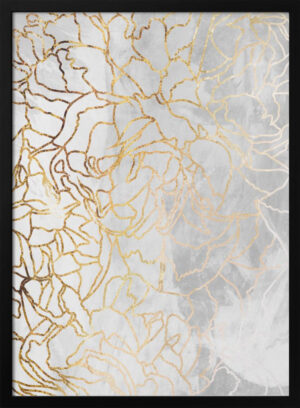 Abstract gold peonies line art concrete