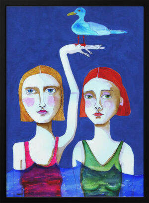 Swimming Ladies with Blue Bird