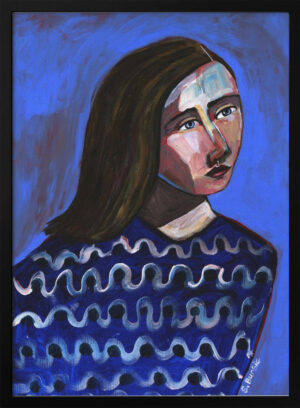 Woman in Blue Sweater Naive Portrait Figurative