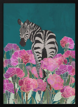 Zebra in a field of flowers