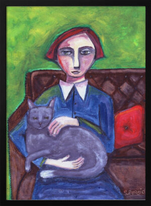 Lady on Couch with cat