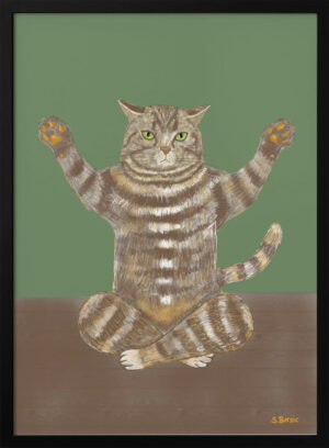 Yoga Cat Green Background